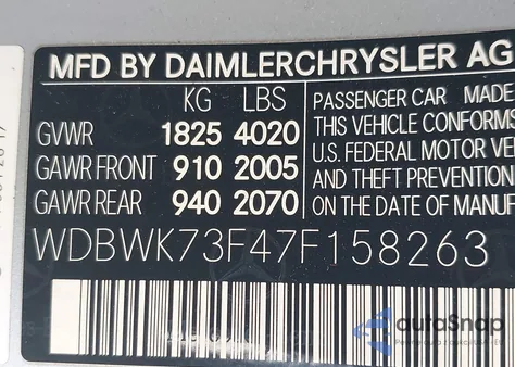 2007 Mercedes-Benz Slk 55 Amg из США, поврежденный, VIN WDBWK73F47F158263